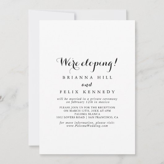 Invitation Réception Elopeption Moderne Calligraphie (Devant)