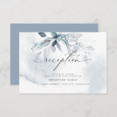 Invitation Réception en aquarelle en feuillage bleu rustique (Devant / Derrière)
