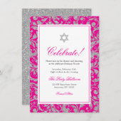 Invitation Réception en argent rose chaud Parties scintillant (Devant / Derrière)