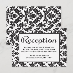 Invitation Réception en Damassé Floral Mariage Noir & Blanc