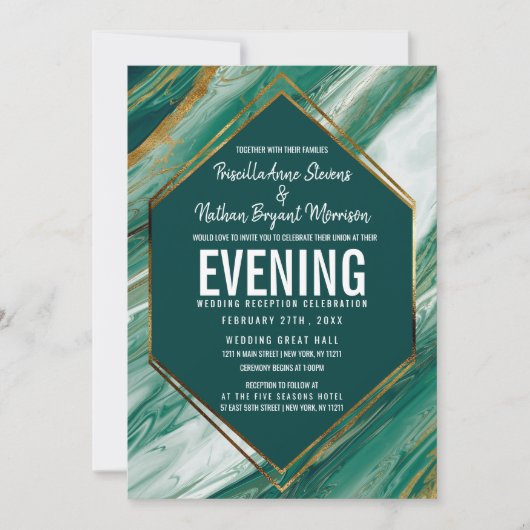 Invitation Réception en marbre Abstrait en marbre Emerald Gre (Devant)