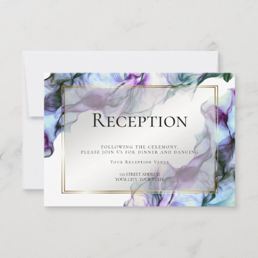 Invitation RÉCEPTION | Encre Aquarelle Abstraite Bleu-vert In (Devant)