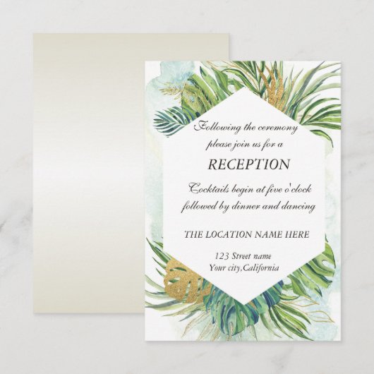 Invitation Réception estivale aux feuilles de palmiers tropic (Devant / Derrière)