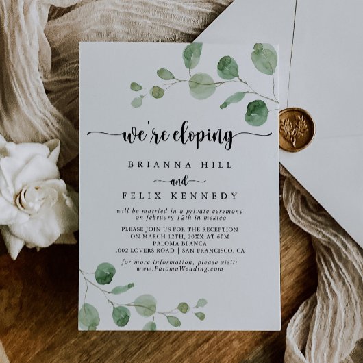 Invitation Réception Eucalyptus Elopement De Luxe Verte