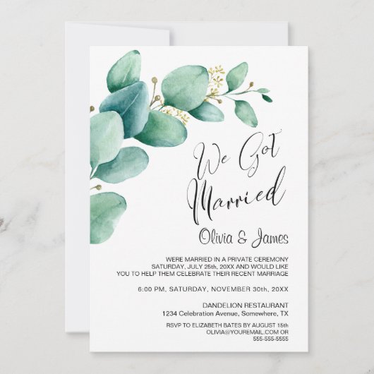 Invitation Réception Eucalyptus We Got Married (Devant)