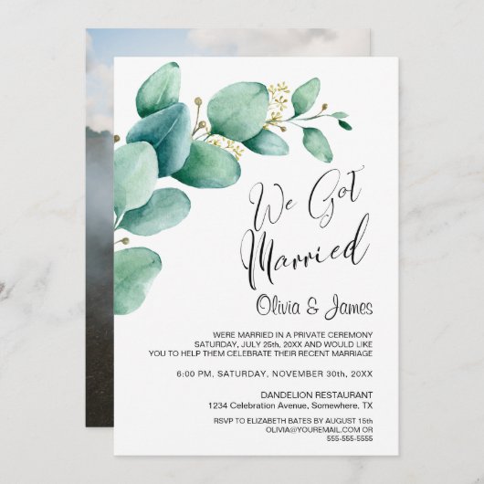 Invitation Réception Eucalyptus We Got Married (Devant / Derrière)