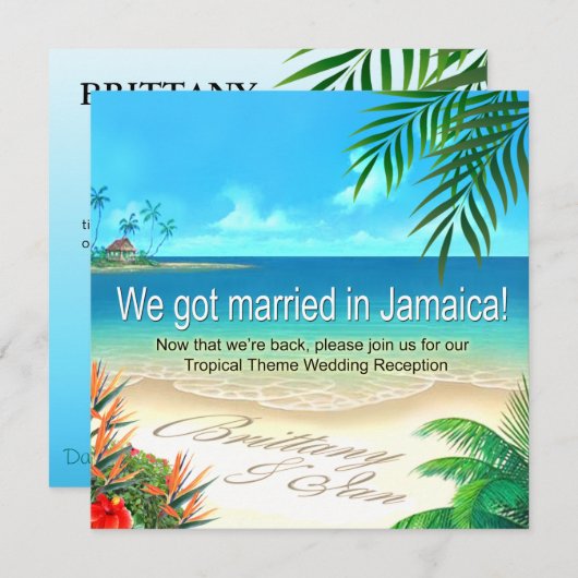 Invitation Réception Exotic Beach Jamaïque écrits dans le sab (Devant / Derrière)