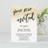 Invitation Réception festive avec confettis dorés Vous êtes i (Debout devant)