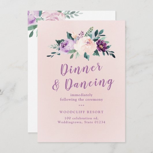 Invitation Réception fleurie botanique violet (Devant / Derrière)