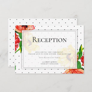 Invitation Réception Floral pois et jaune rouge