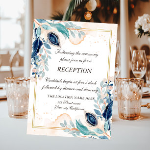 Invitation Réception florale de plume de paon à l'aquarelle