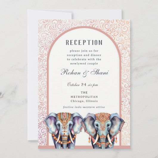 Invitation Réception Florale d'éléphants Mariages indiens (Devant)