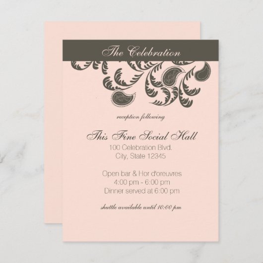 Invitation Réception florale Paisley (Devant / Derrière)