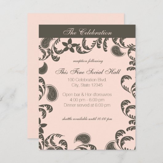 Invitation Réception florale Paisley (Devant / Derrière)