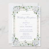 Invitation Réception florale Roses Chic et Bordure Argentée (Devant)