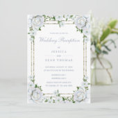 Invitation Réception florale Roses Chic et Bordure Argentée (Debout devant)
