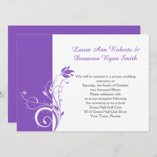 Invitation Réception florale violet et blanc uniquement (Devant / Derrière)