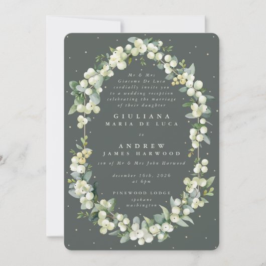 Invitation Réception Formelle Verte Snowberry+Eucalyptus Seul (Devant)