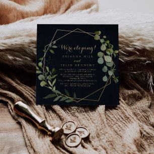 Invitation Réception Géométrique Gold Blue Green Eloping