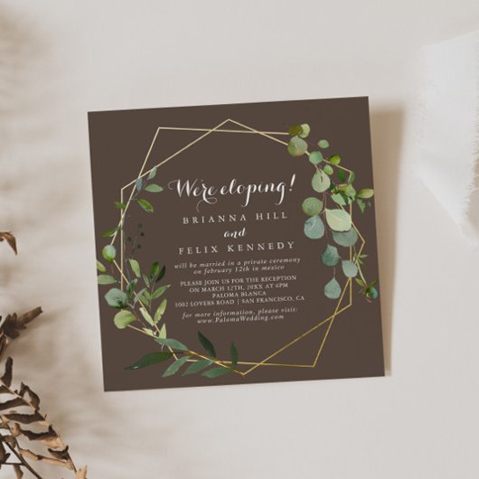 Invitation Réception Géométrique Gold Brown Green Eloping