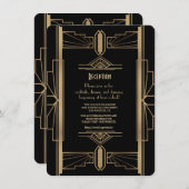 Invitation Réception Glam Gold 1920 Gatsby le Magnifique 1920 (Devant / Derrière)