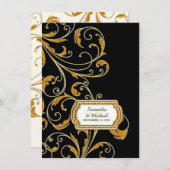Invitation Réception Glam Old Hollywood Regency Cravate noire (Devant / Derrière)