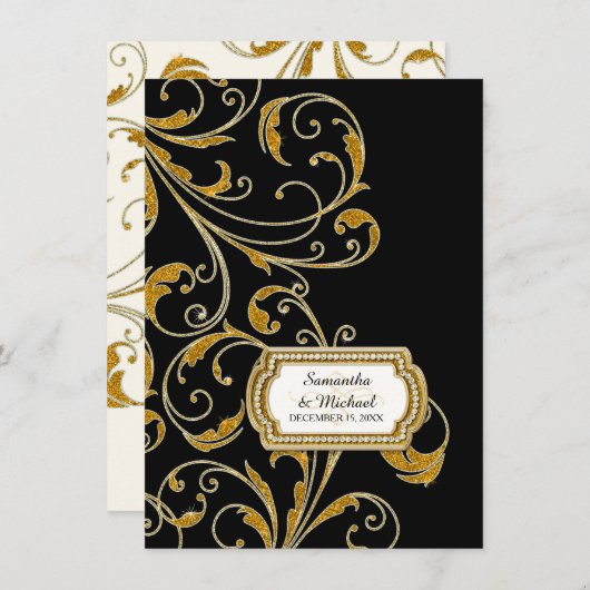 Invitation Réception Glam Old Hollywood Regency Cravate noire (Devant / Derrière)