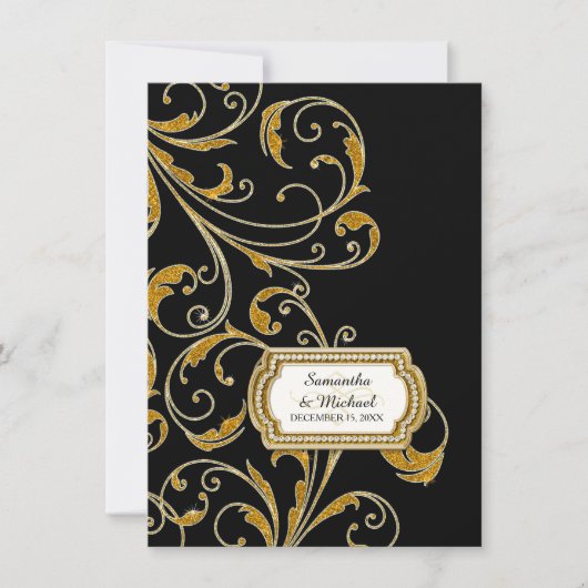Invitation Réception Glam Old Hollywood Regency Cravate noire (Devant)