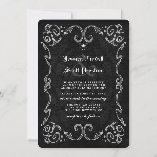 Invitation RÉCEPTION gothique Mariage d'Halloween EN ARRIÈRE (Devant)