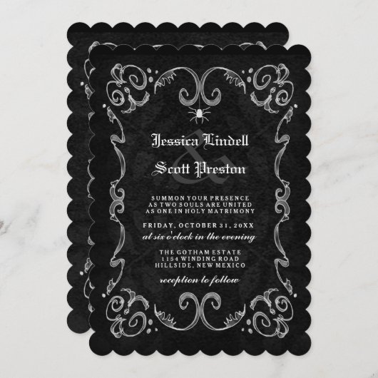 Invitation RÉCEPTION gothique Mariage d'Halloween EN ARRIÈRE (Devant / Derrière)