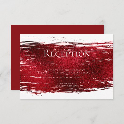 Invitation Réception | Gras Crimson Rouge Brush Stroke (Devant / Derrière)