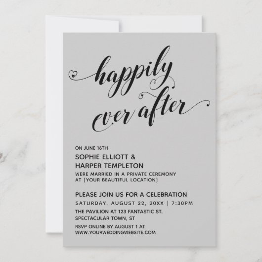 Invitation Réception grise du scénario Cœurs heureux pour tou (Devant)
