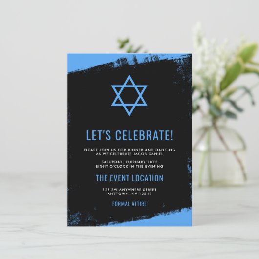 Invitation Réception Grunge Blue Black Bar Mitzvah (Debout devant)