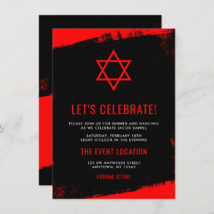 Invitation Réception Grunge Red Black Bar Mitzvah