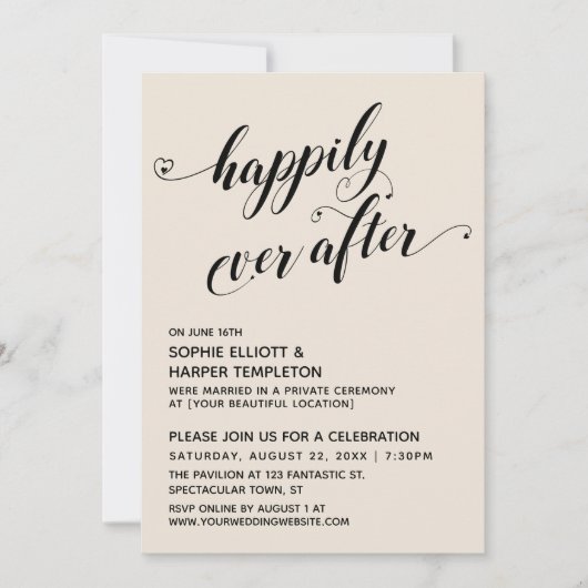 Invitation Réception Happily Ever After Hearts Script Cream (Devant)