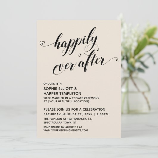 Invitation Réception Happily Ever After Hearts Script Cream (Debout devant)