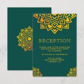 Invitation Réception indienne moderne de mandala sarcelle or (Devant / Derrière)