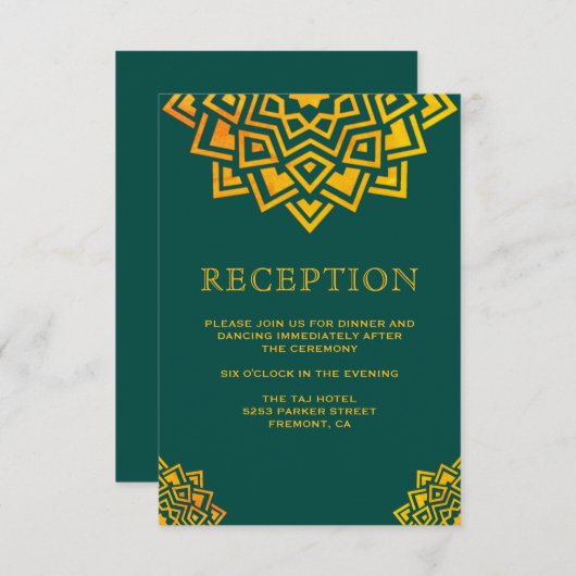 Invitation Réception indienne Turquoise moderne Gold Mandala (Devant / Derrière)