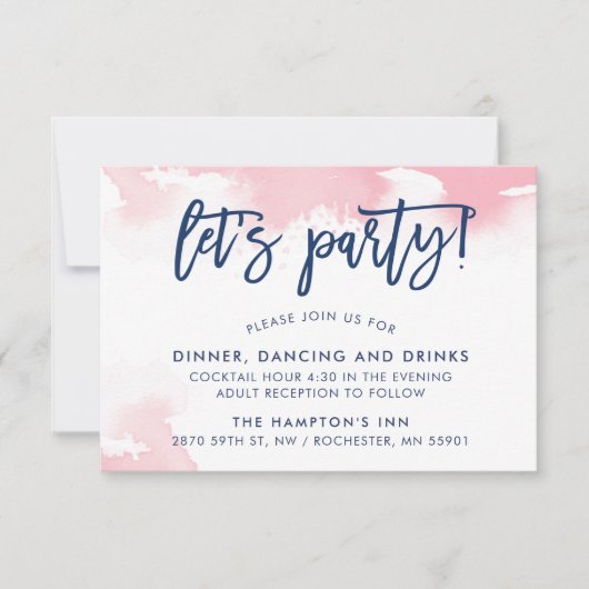 Invitation RÉCEPTION jolies lettres manuscrites aquarelle ros (Devant)