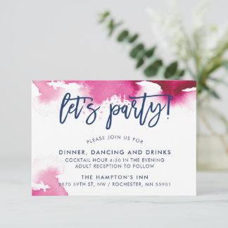 Invitation RÉCEPTION jolies lettres manuscrites aquarelle ros