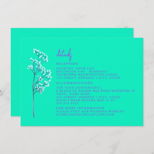 Invitation Réception Logement Neon Blue Détails Mariage (Devant / Derrière)