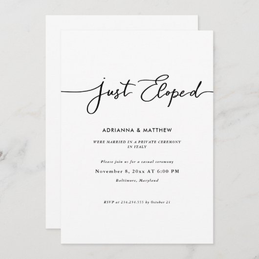 Invitation Réception manuscrite à script simple (Devant / Derrière)