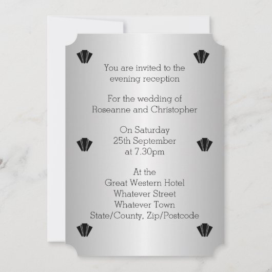 Invitation Réception Mariage Art Déco Noir Et Blanc Argent (Dos)