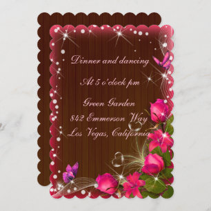 Invitation Réception Mariage de papillon rose rose bois rusti