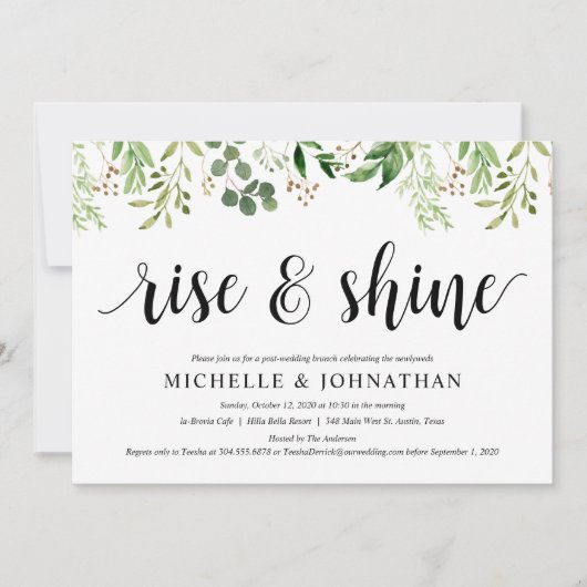 Invitation Réception Mariage de poste de verdure Brunch Elope (Devant)