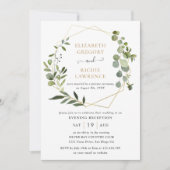 Invitation Réception Mariage Géométrique Or Feuillage (Devant)