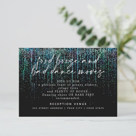Invitation Réception Mariage moderne Parties scintillant Aqua (Debout devant)