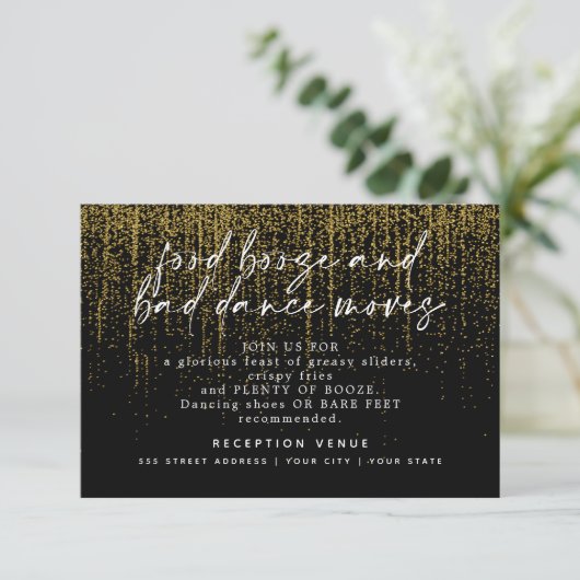 Invitation Réception Mariage moderne Parties scintillant Noir (Debout devant)