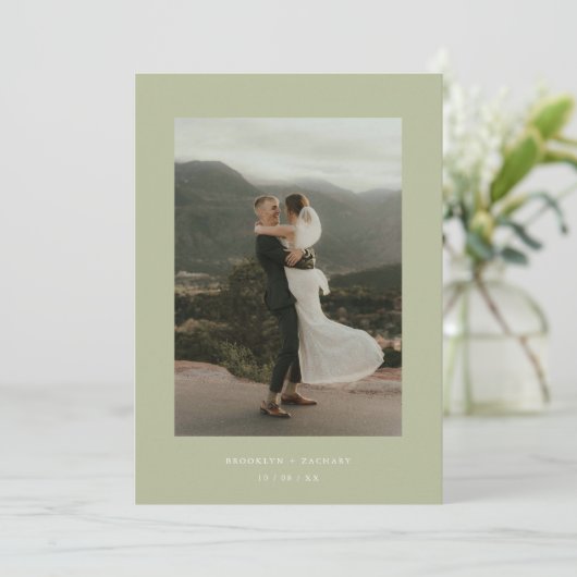 Invitation Réception Mariage moderne Sage Green Eloping (Debout devant)