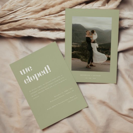 Invitation Réception Mariage moderne Sage Green Eloping